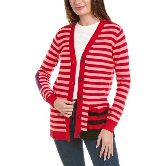 Cabi 5446 the picnic cardigan sweater red pink striped patchwork women's size XS - Picture 1 of 8